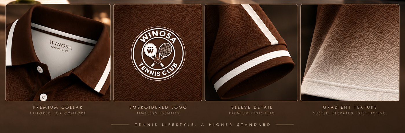 Detail kerah, logo, lengan, dan tekstur